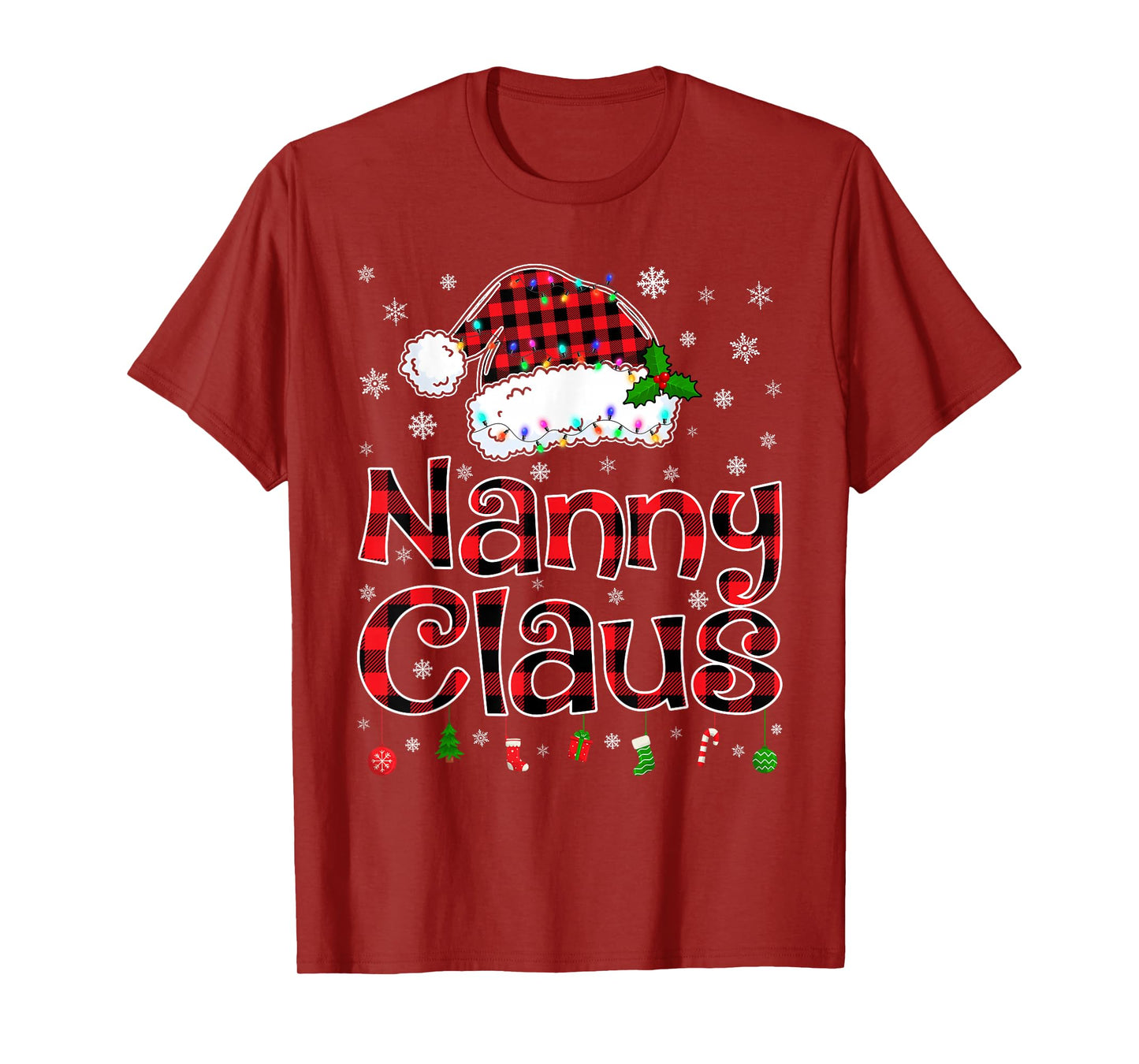 Nanny Claus Christmas Lights Xmas Pajama Matching Family T-Shirt