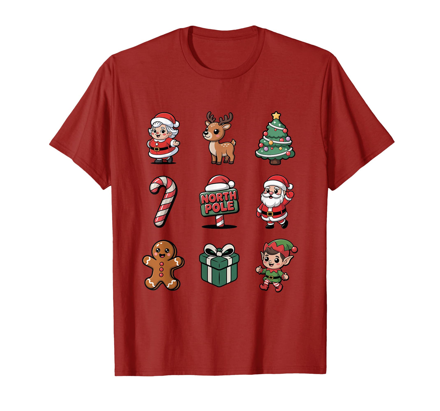 Cute Elf Santa Snowman Gingerbread Reindeer T-Shirt