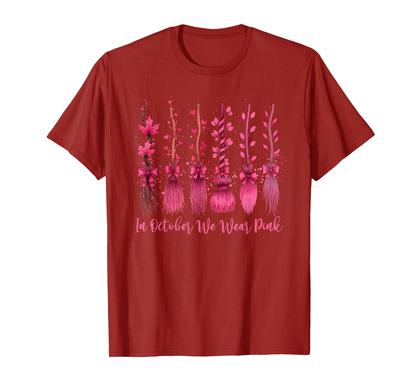 Witches Broom in October We Wear Pink Breast Cancer T-Shirt