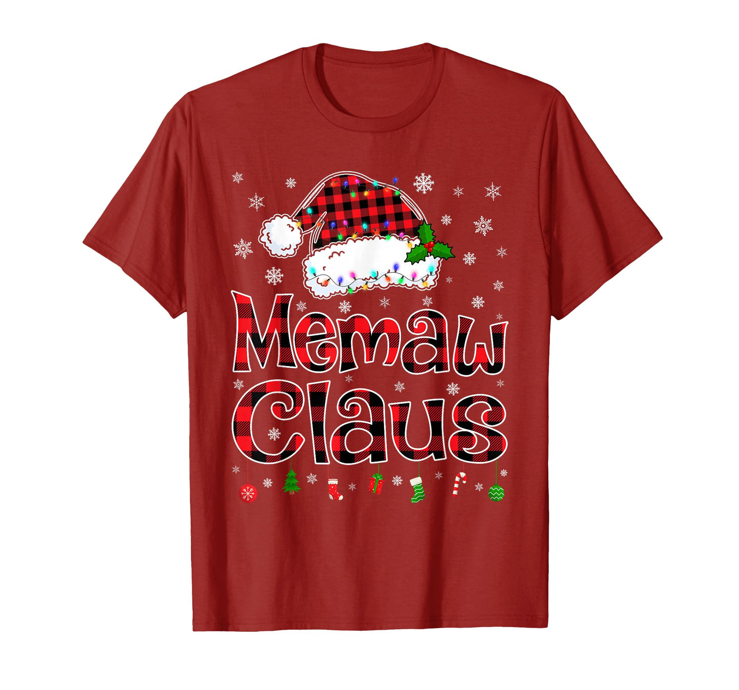 Memaw Claus Christmas Lights Xmas Pajama Matching Family T-Shirt
