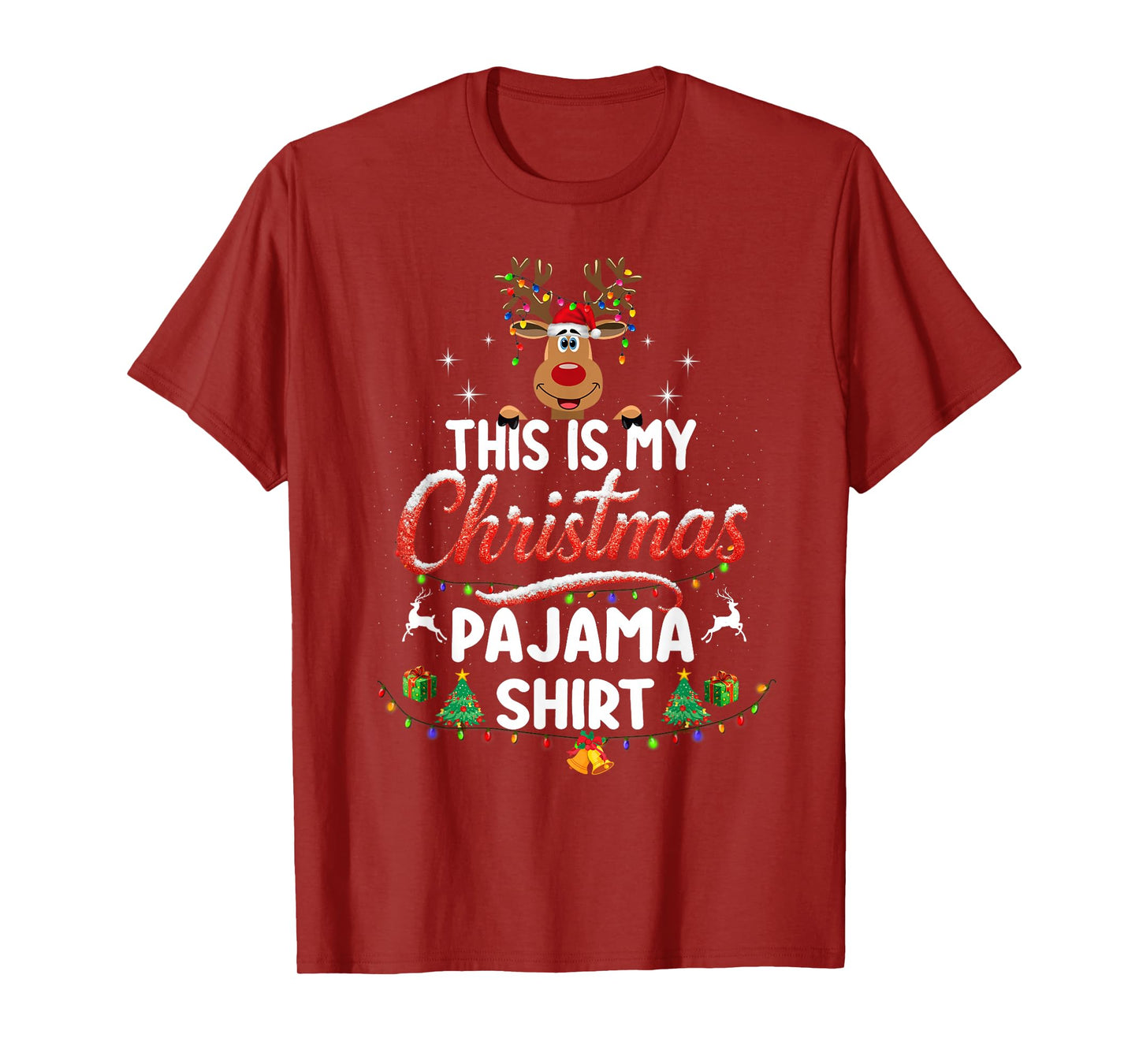 This is My Christmas Pajama Shirt Funny Reindeer Santa Hat T-Shirt