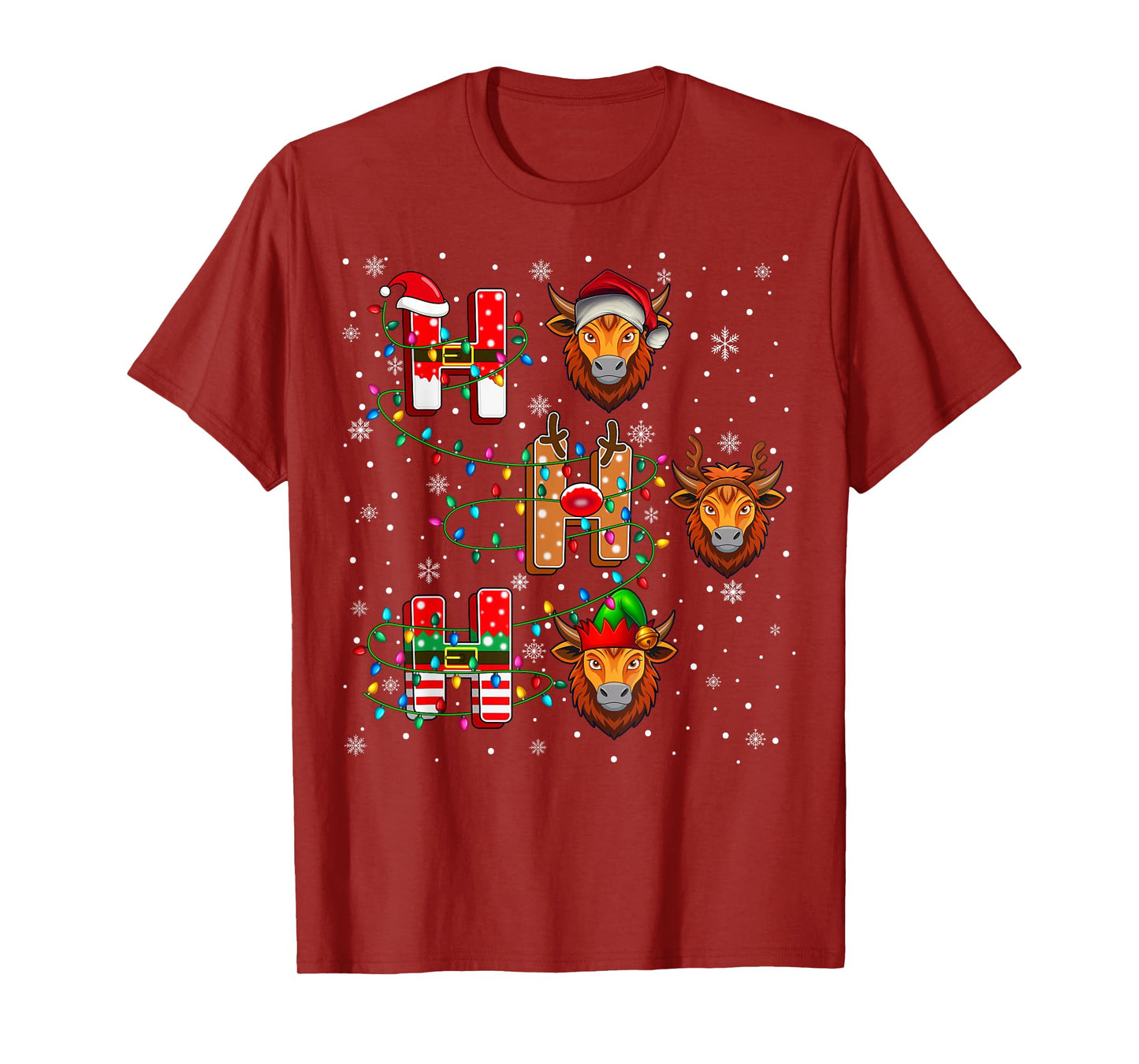 Ho Ho Ho Santa Reindeer Hat Elf Yak Animal Christmas T-Shirt