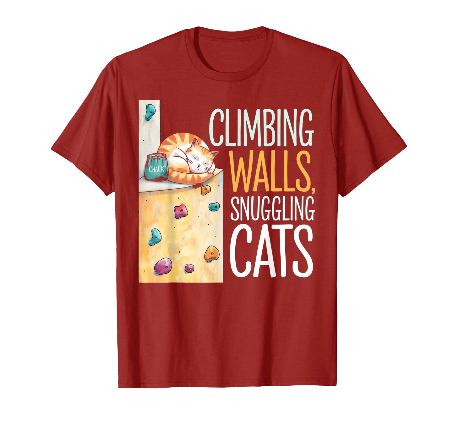 Funny Bouldering Cat – Rock Climbing & Cat Lover Design Men Women Kids T-Shirt