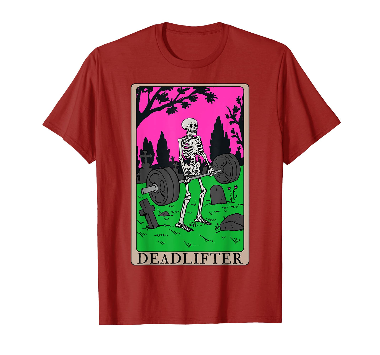 Funny Tarot Card Deadlifter Skeleton Graveyard Workout Art T-Shirt