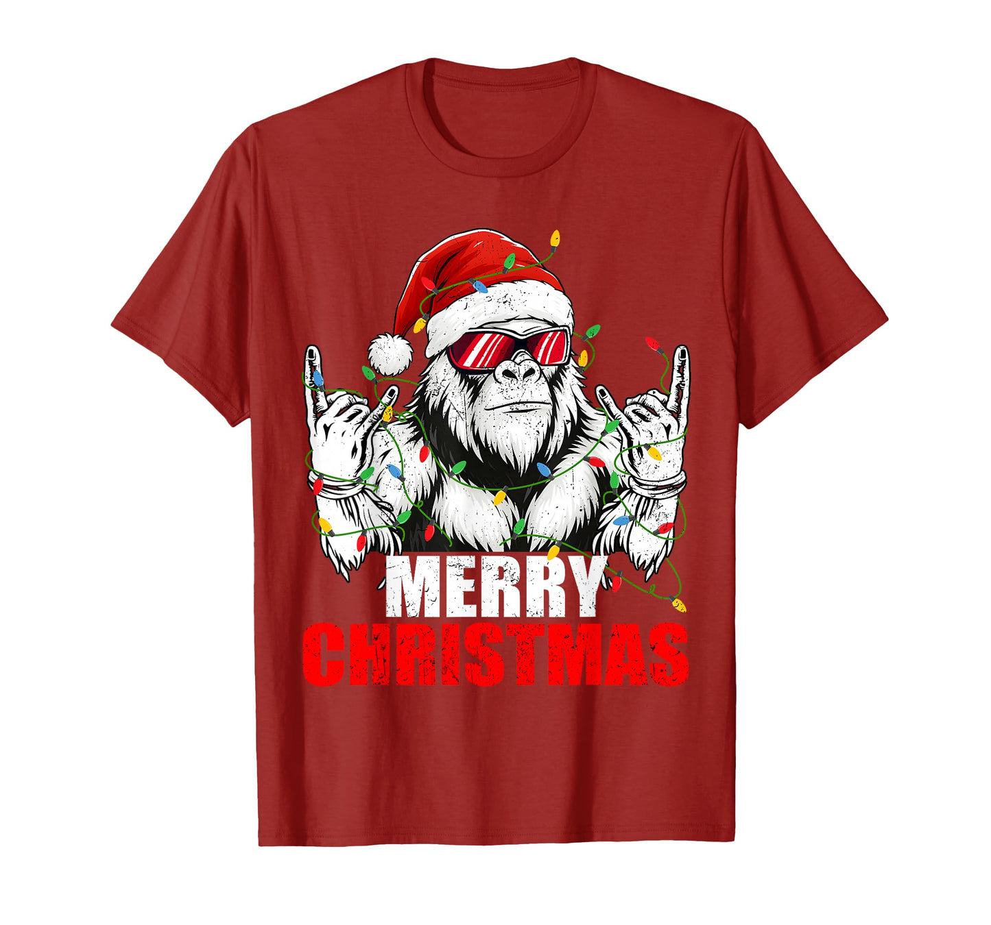 Merry Christmas Funny Vintage Bigfoot Rock On Xmas Men Boys T-Shirt