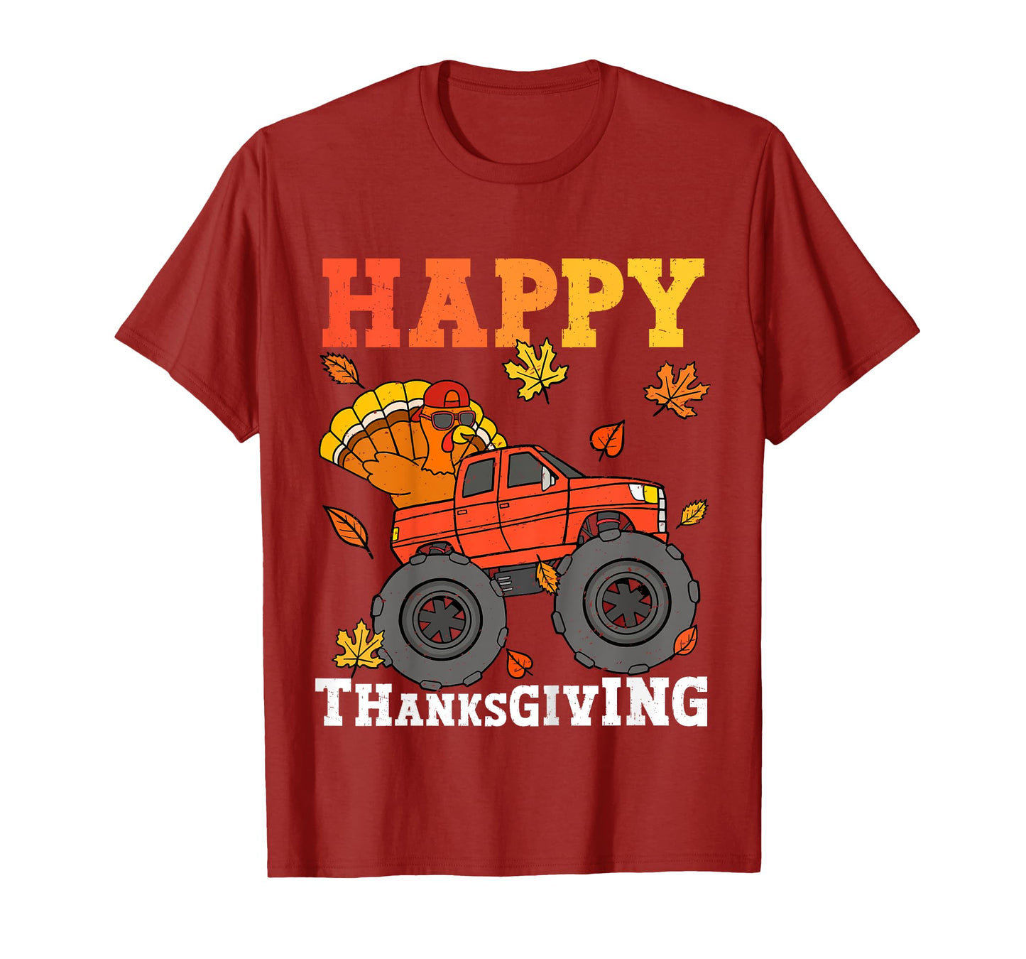 Kids Monster Truck Turkey Happy Thanksgiving Kids Toddler Boys T-Shirt