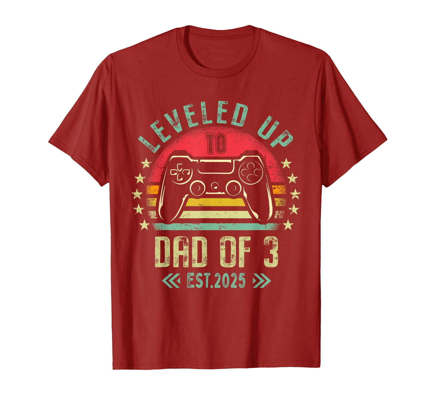 I Leveled Up To Dad of 3 2025 Promoted To Dad Of Three Kids T-Shirt