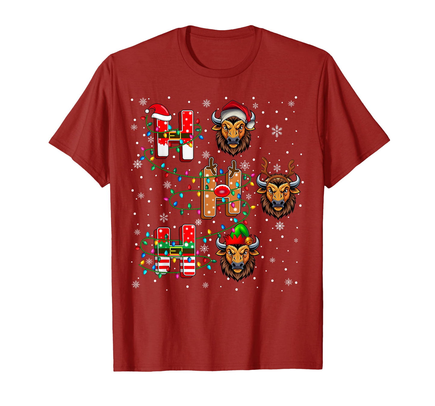 Ho Ho Ho Santa Reindeer Hat Elf Bison Animal Christmas T-Shirt