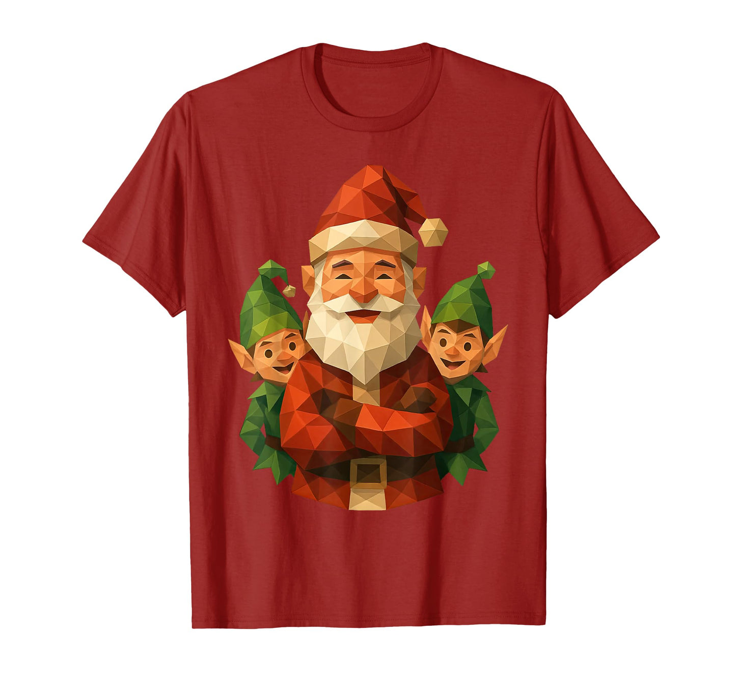 Low Poly Christmas Cute Geometric Santa Claus Elf T-Shirt