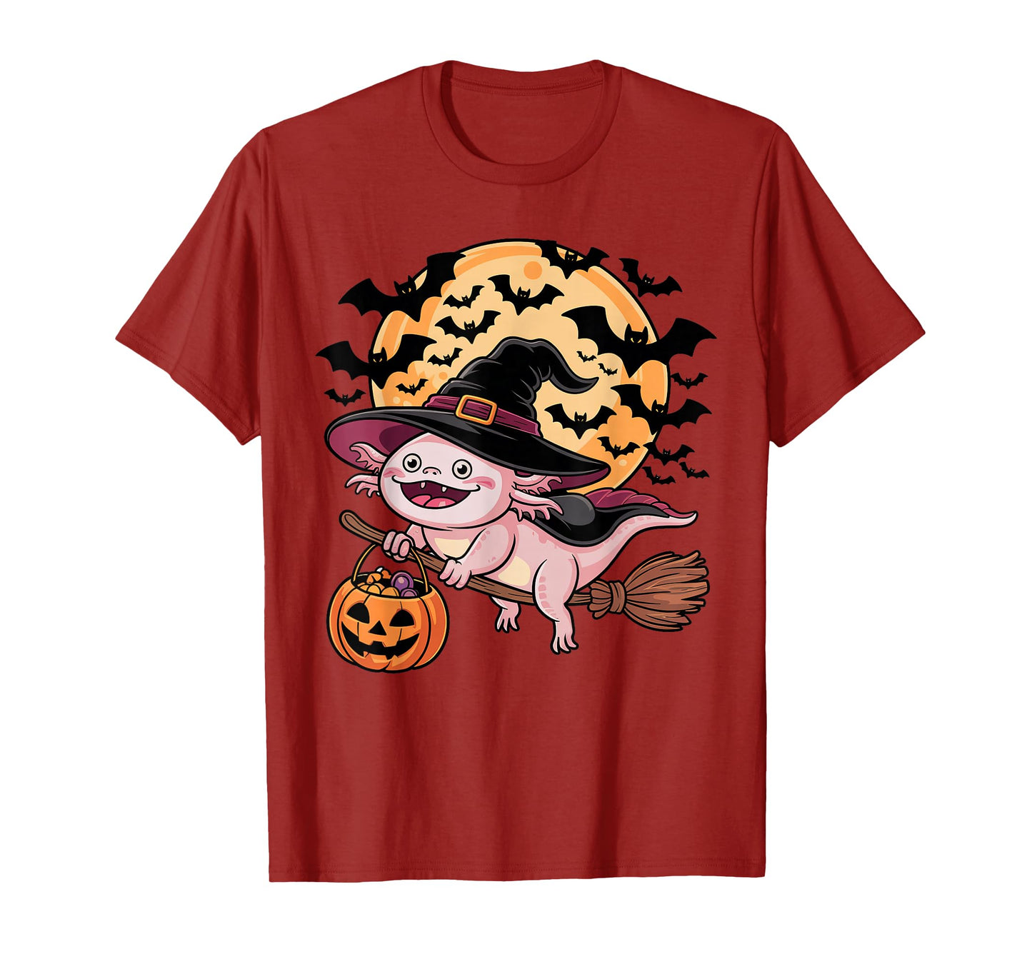 Axolotl Witch Jack-o-Lantern Candy Bucket Halloween Costume T-Shirt