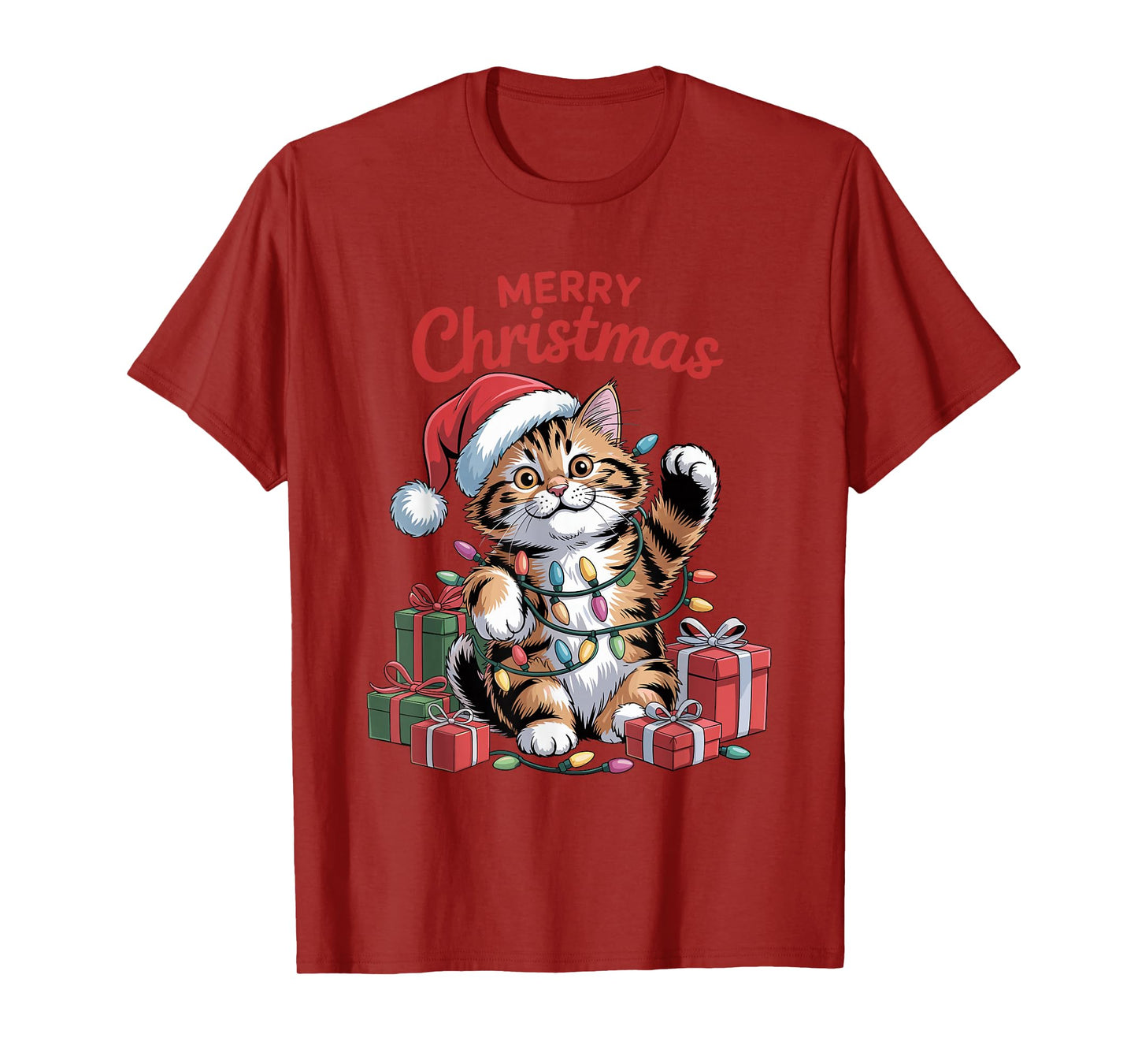 Cat Santa Hat Christmas Design Funny Pet Lovers Holiday T-Shirt