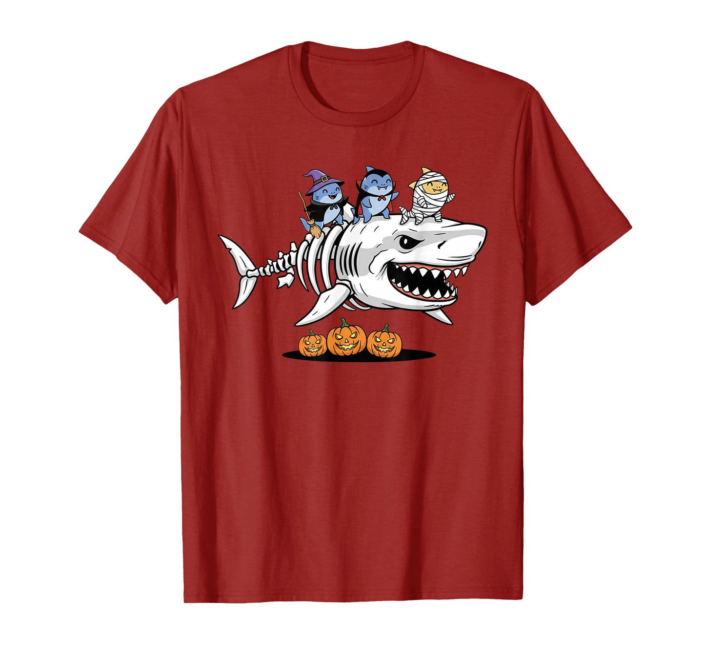 Funny Shark Skeleton Mummy Witch Halloween Kids Mens Womens T-Shirt
