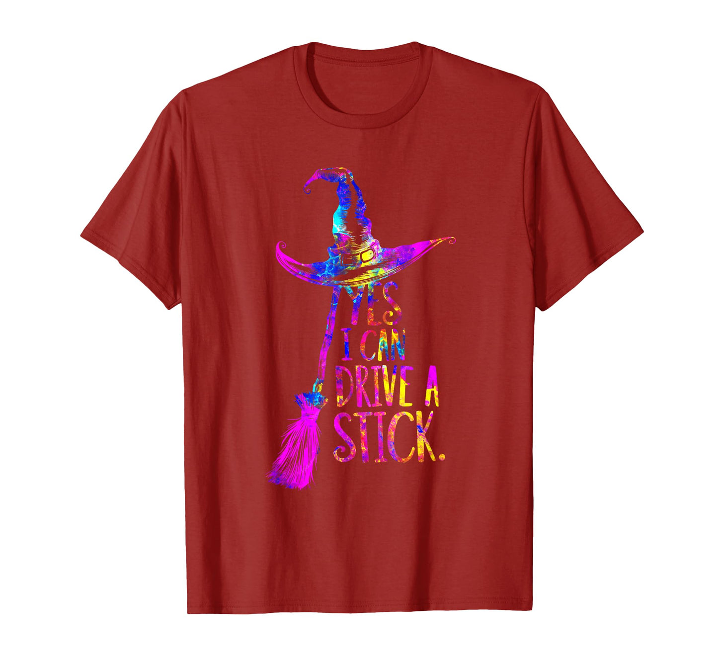 Yes I Can Drive A Stick Funny Halloween Spooky Witch Hat T-Shirt