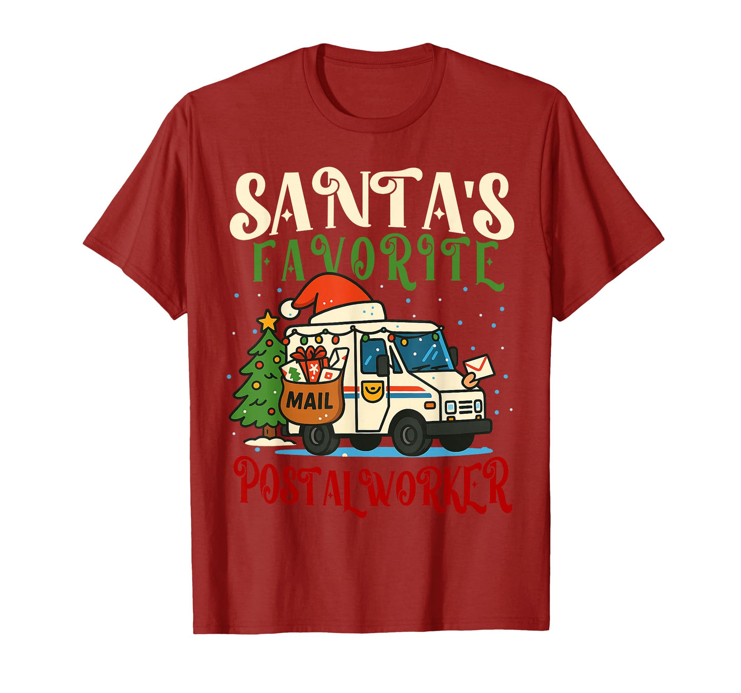 Santa’s Favorite Postal Worker. Funny Christmas Mail Carrier T-Shirt