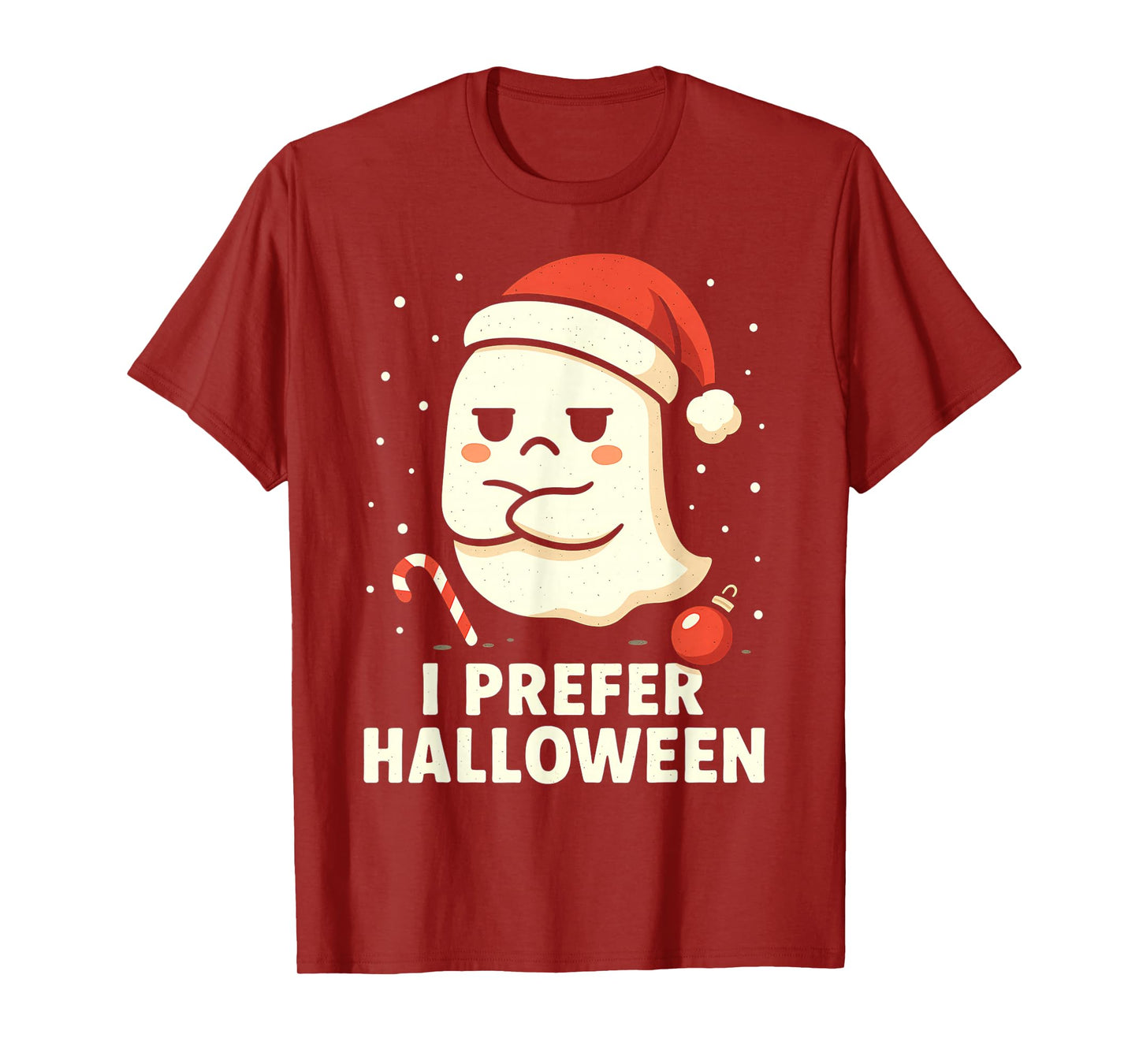 I Prefer Halloween Ghost Santa Hat Sarcastic Christmas T-Shirt