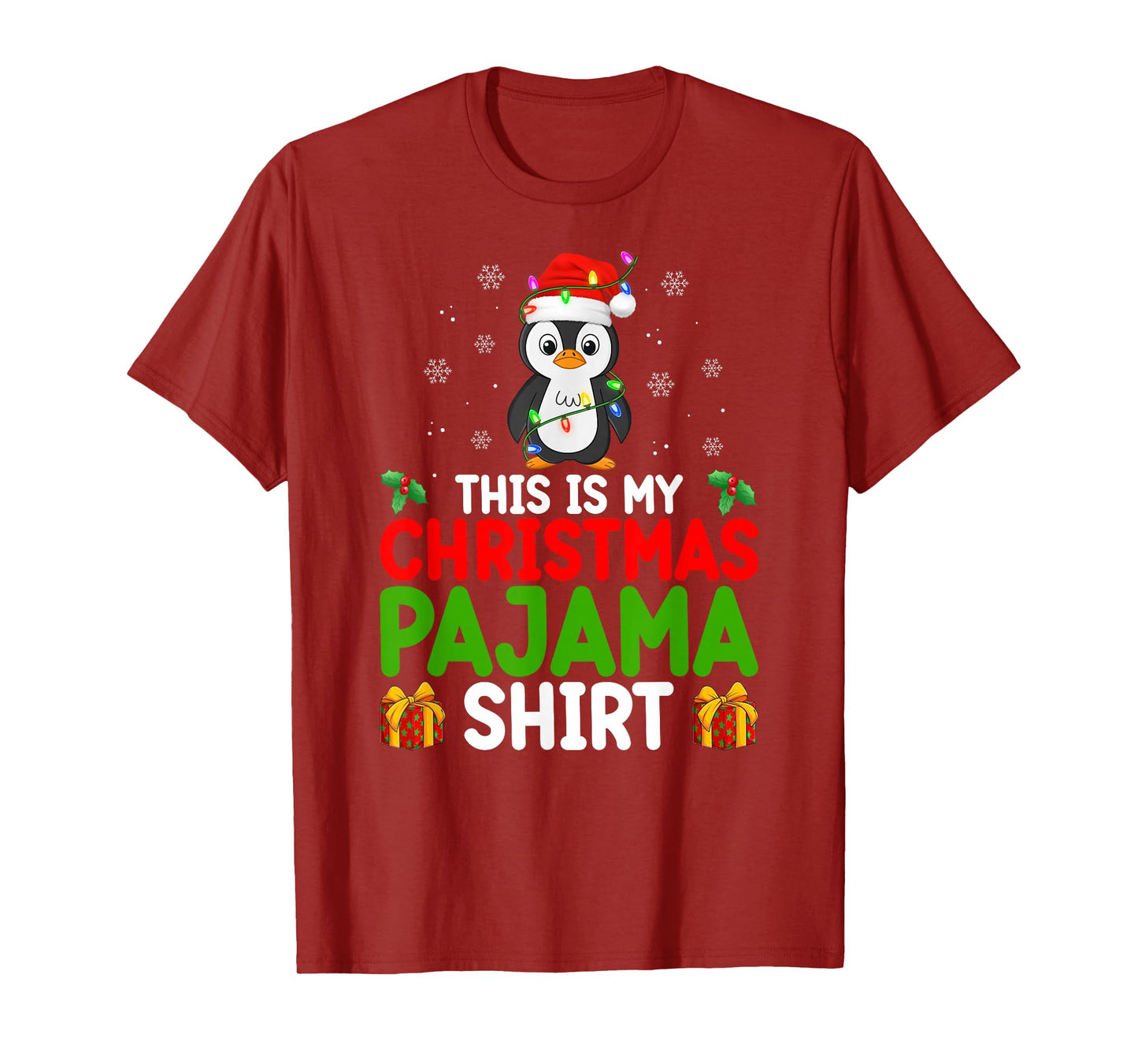 Cute Penguin Xmas Lights Santa This is My Christmas Pajamas T-Shirt