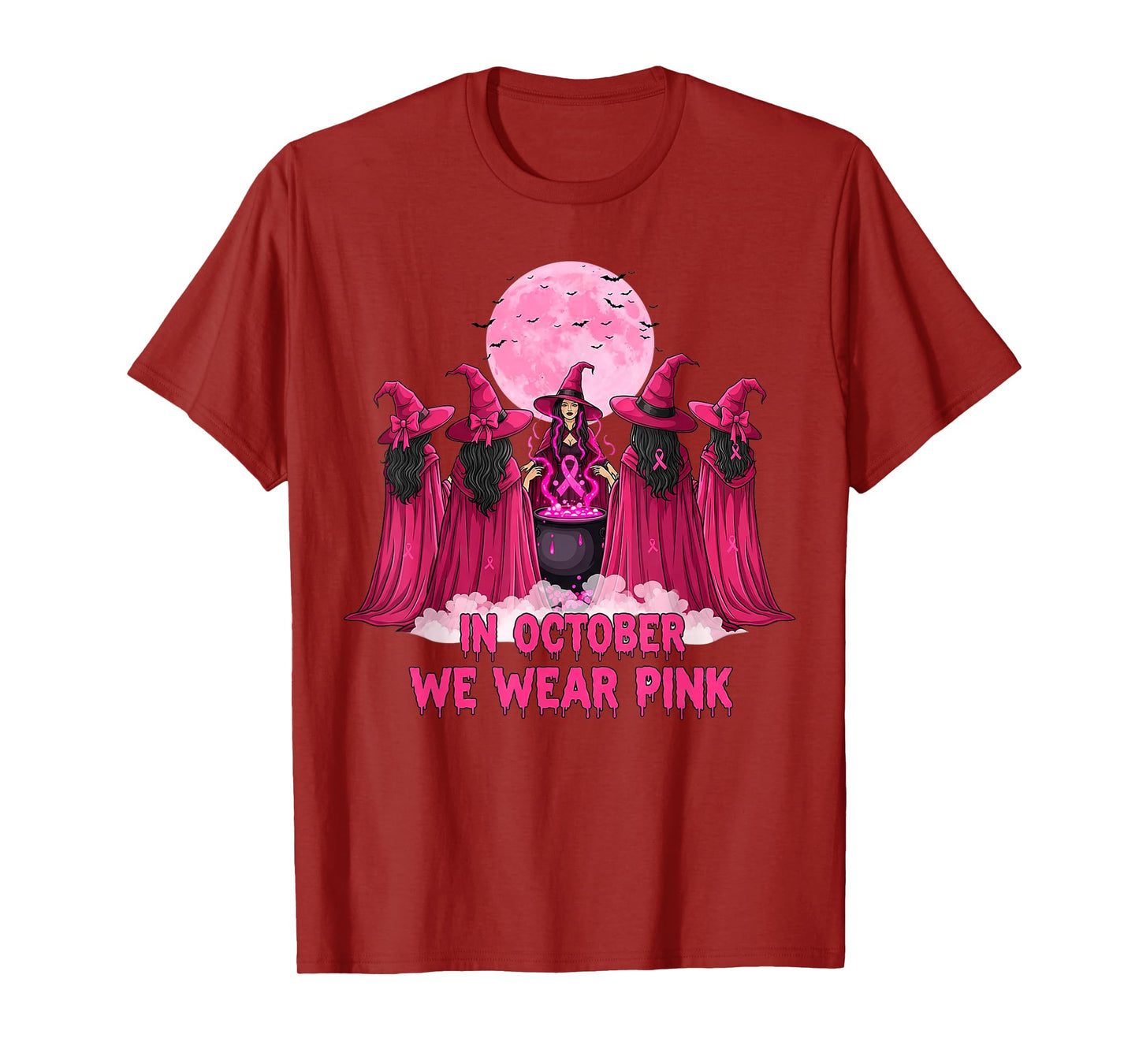 October We Wear Pink Witch Halloween Breast Cancer Awareness T-Shirt