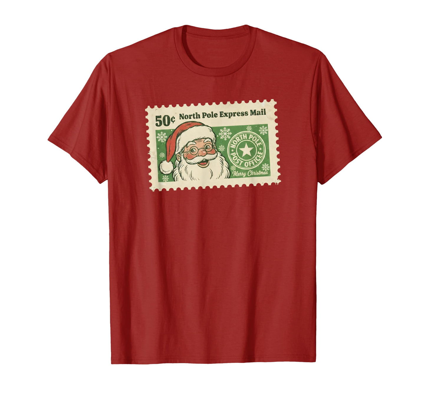 Vintage Santa North Pole Stamp Retro Christmas Postage Tee T-Shirt