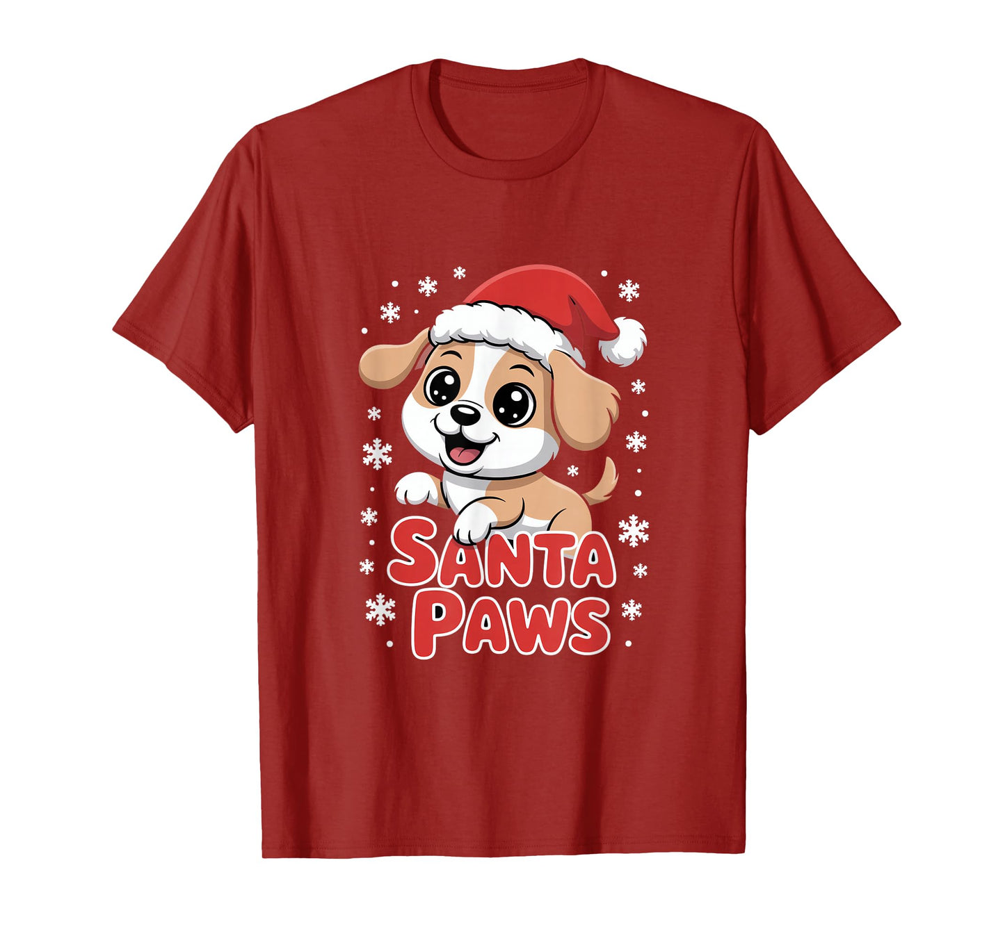 Santa Paws Cute Christmas Puppy Dog with Santa Hat T-Shirt