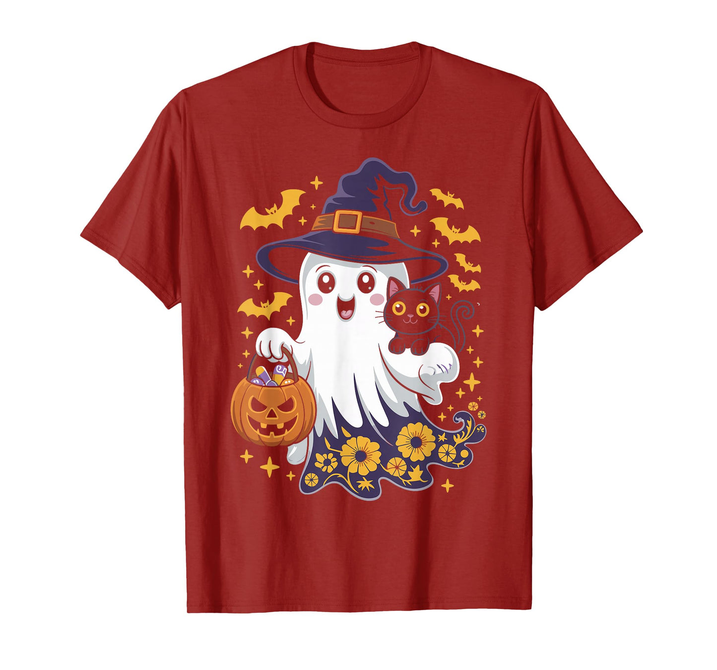 Halloween Ghost Witch Holding Black Cat Funny Halloween T-Shirt