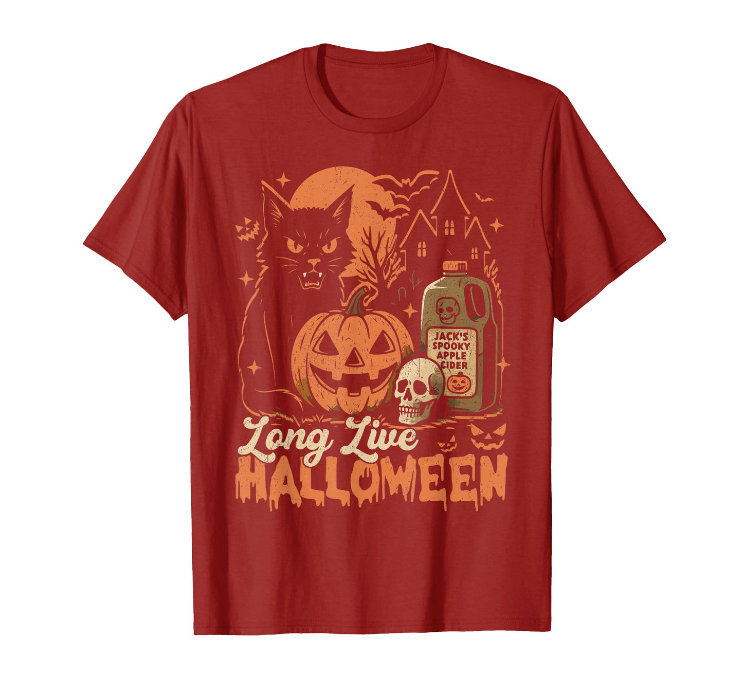 Long Live Halloween Funny Pumpkin Halloween Black Cat T-Shirt