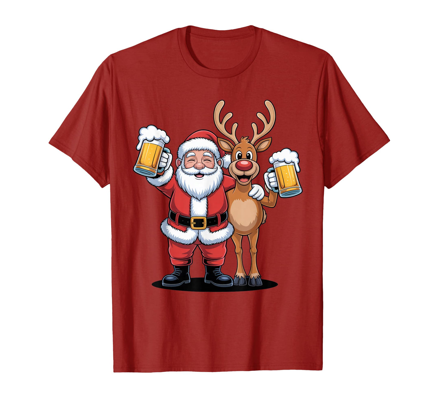 Santa and Reindeer Beer Lovers Funny Christmas Party Shirt T-Shirt