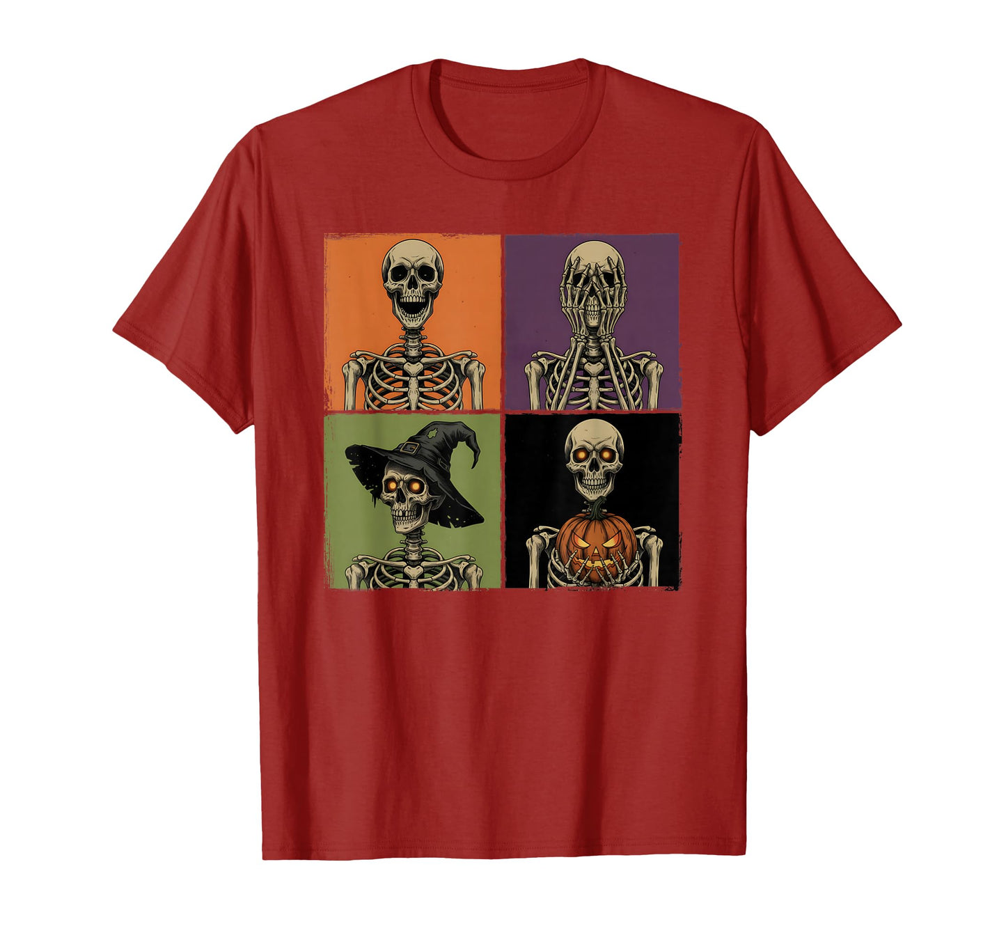 Vintage Skeleton Grid Halloween Style Spooky Bones Funny T-Shirt