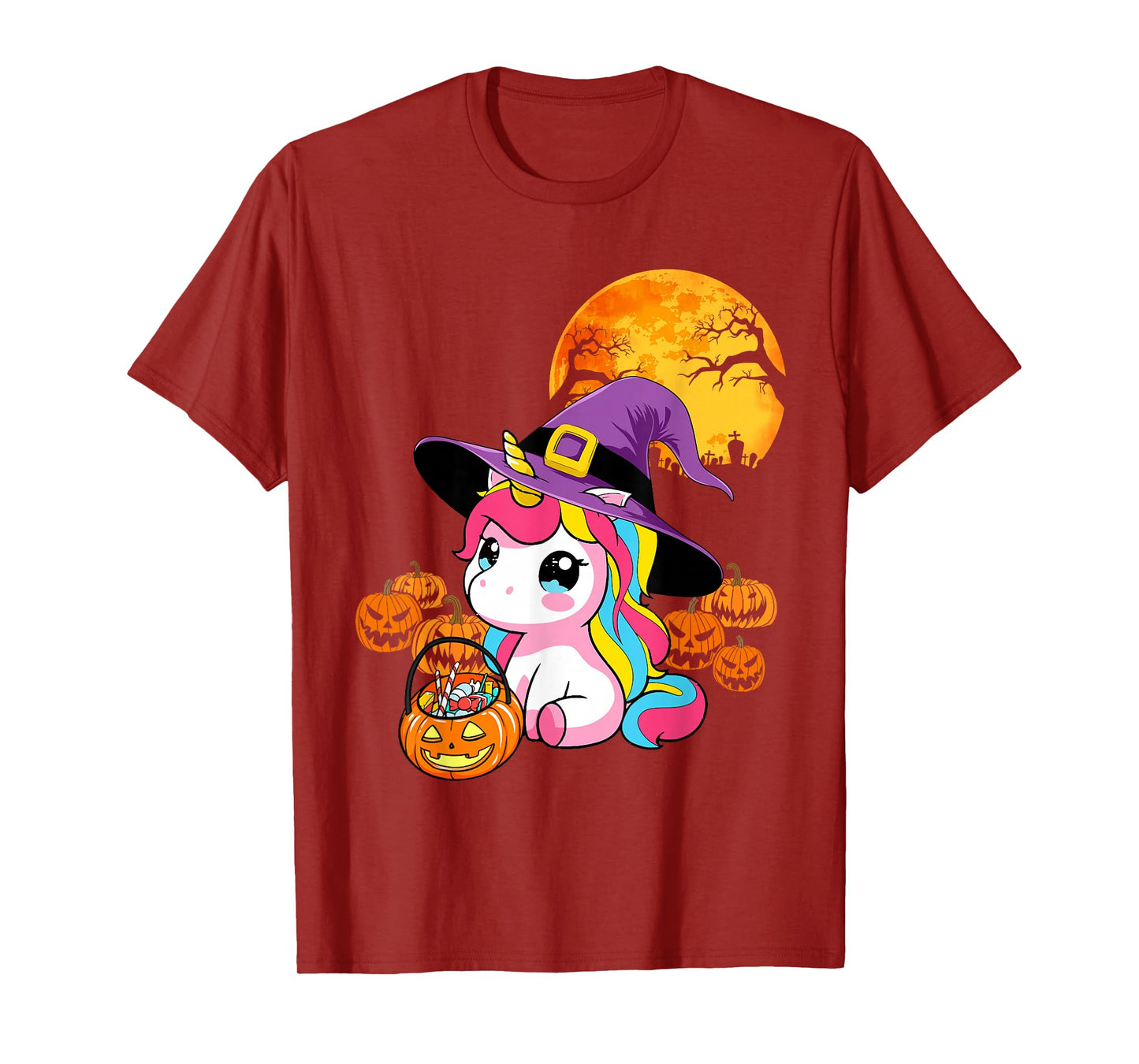 Cute Halloween Unicorn Witch Pumpkin Girls Women School T-Shirt