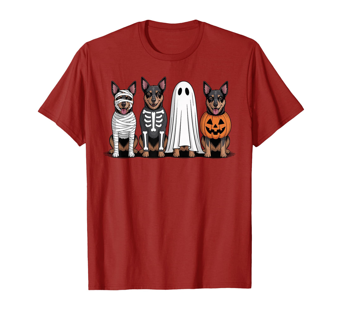 Spooky Ghost Australian Kelpie Pumpkin Halloween Skeleton T-Shirt