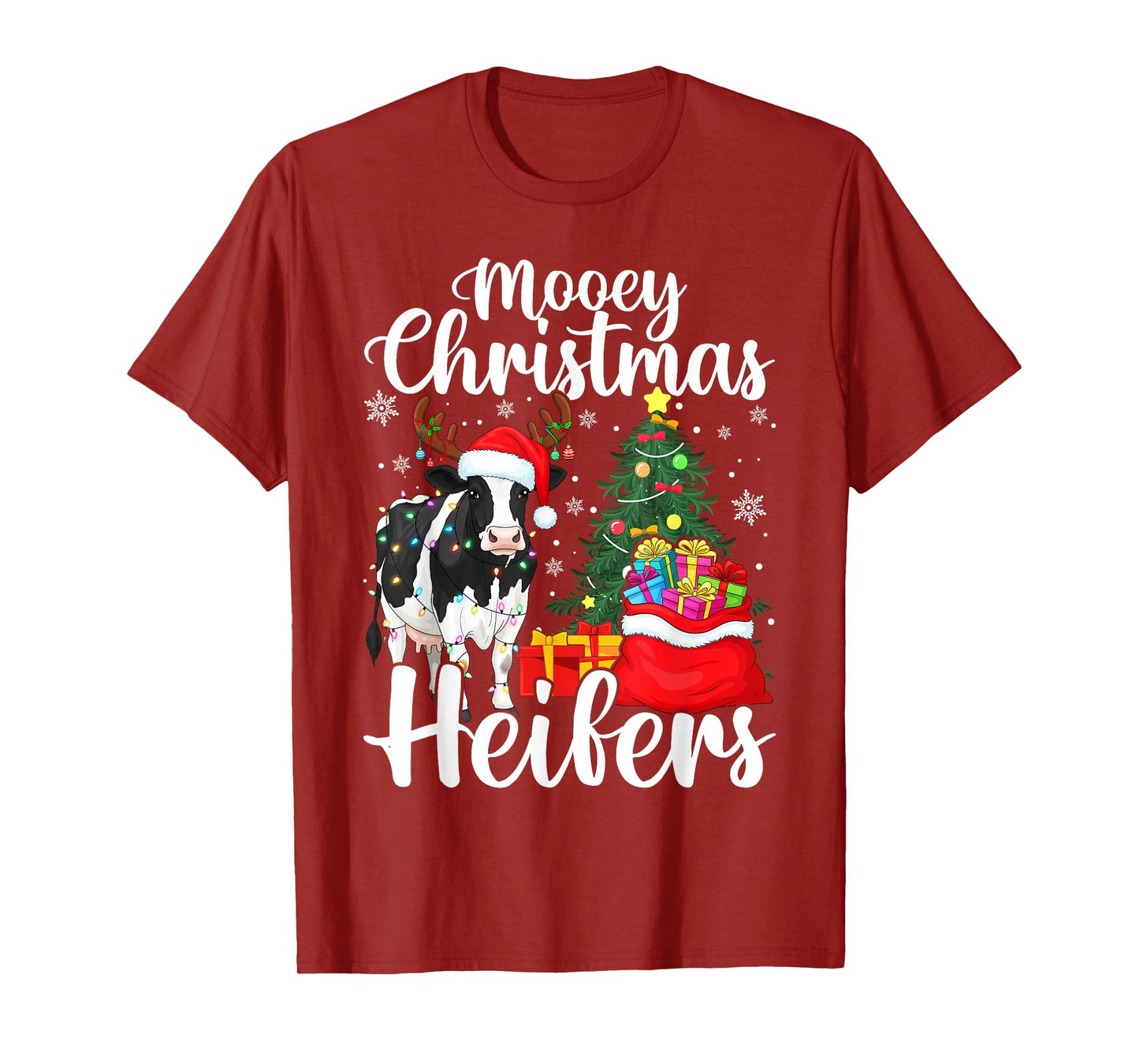 Mooey Heifers Santa Cow Christmas Lights Funny T-Shirt