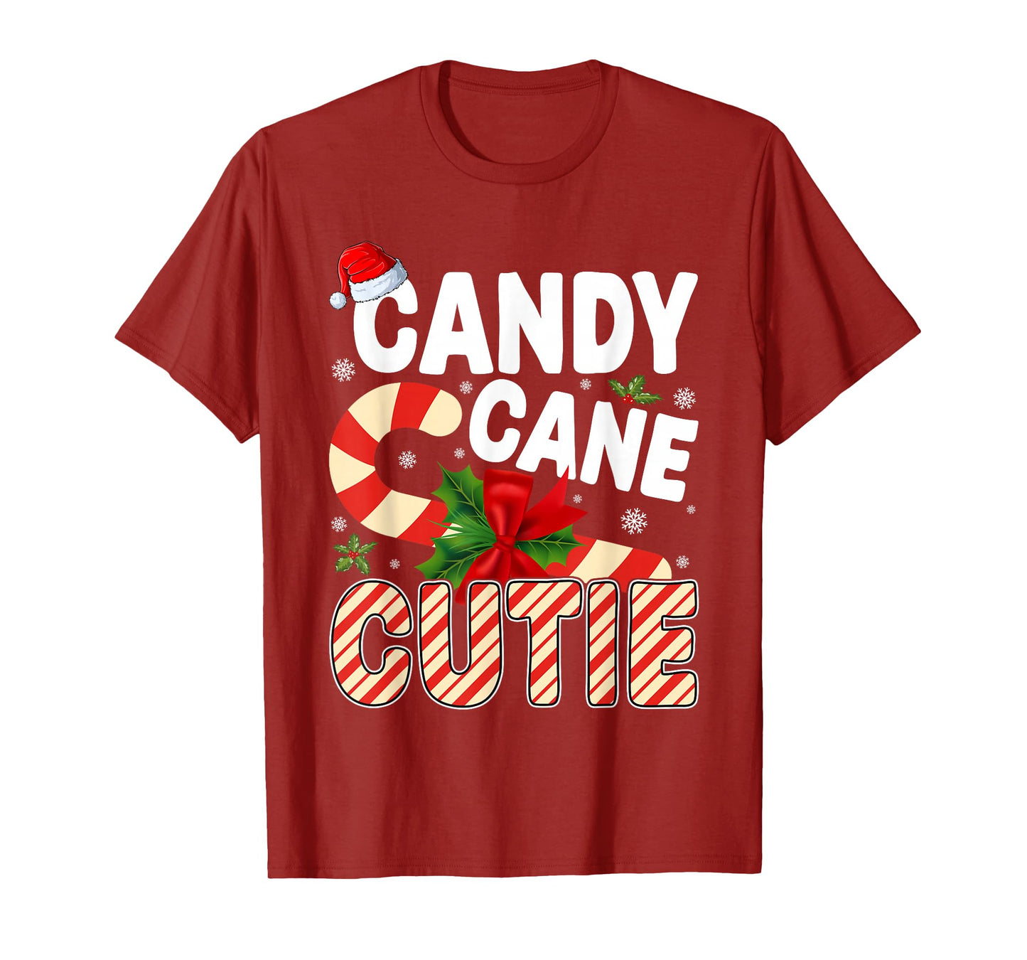 Candy Cane Christmas Pajamas Xmas Santa Hat Women Girls T-Shirt
