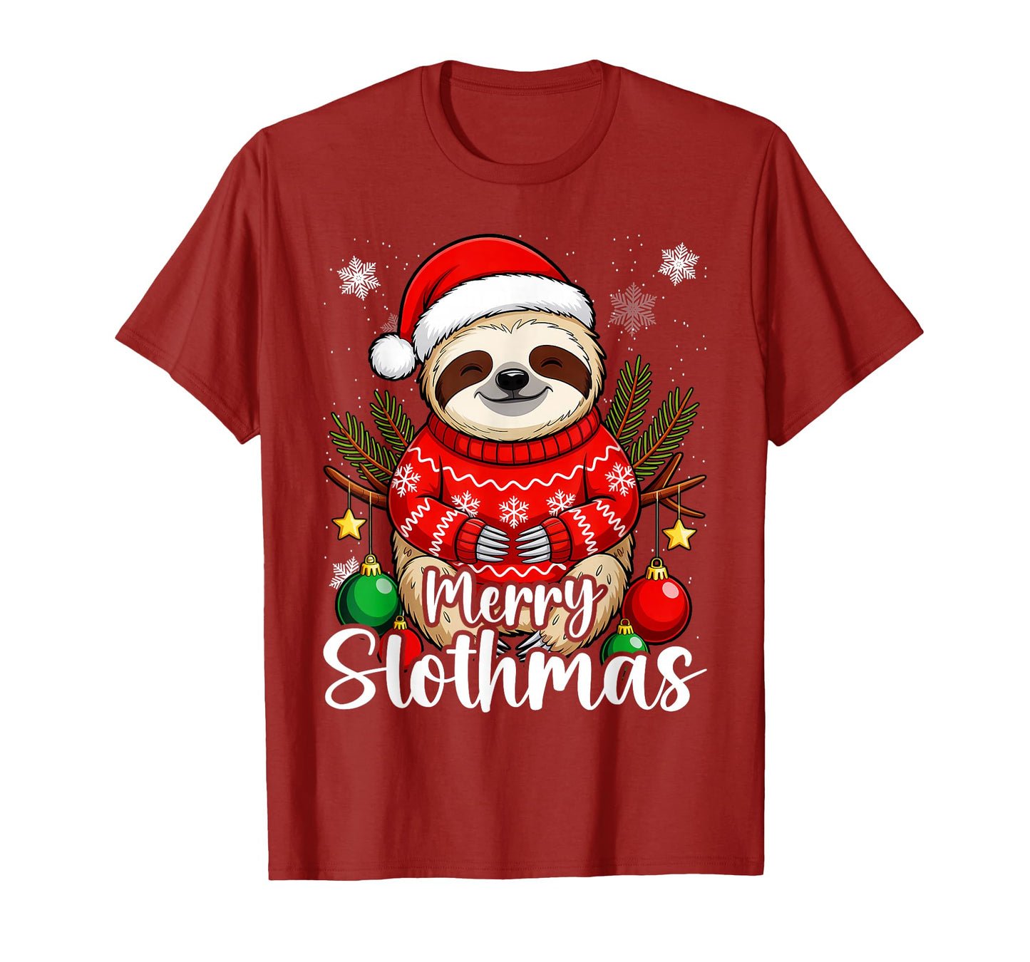Merry Christmas Sloth Lazy Santa Hat T-Shirt