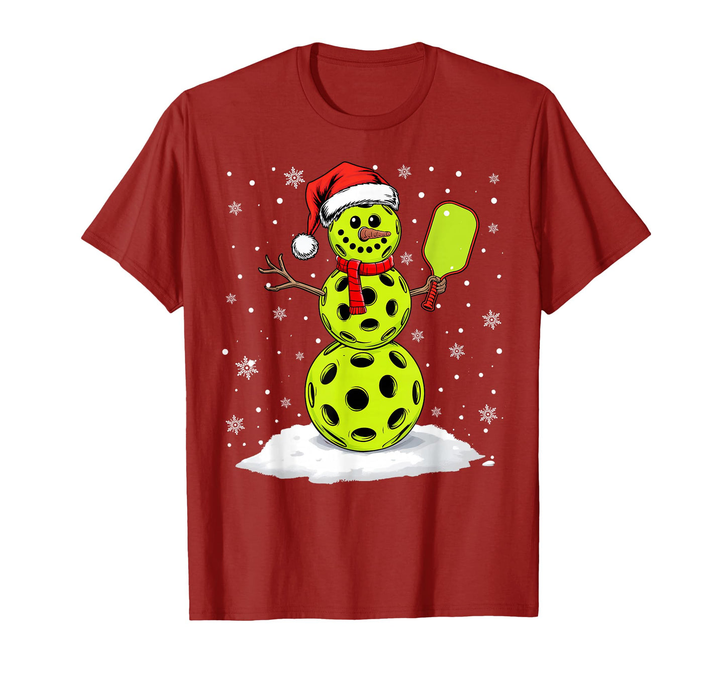 Santa Hat Snowman Xmas Funny Pickleball Lover Christmas T-Shirt