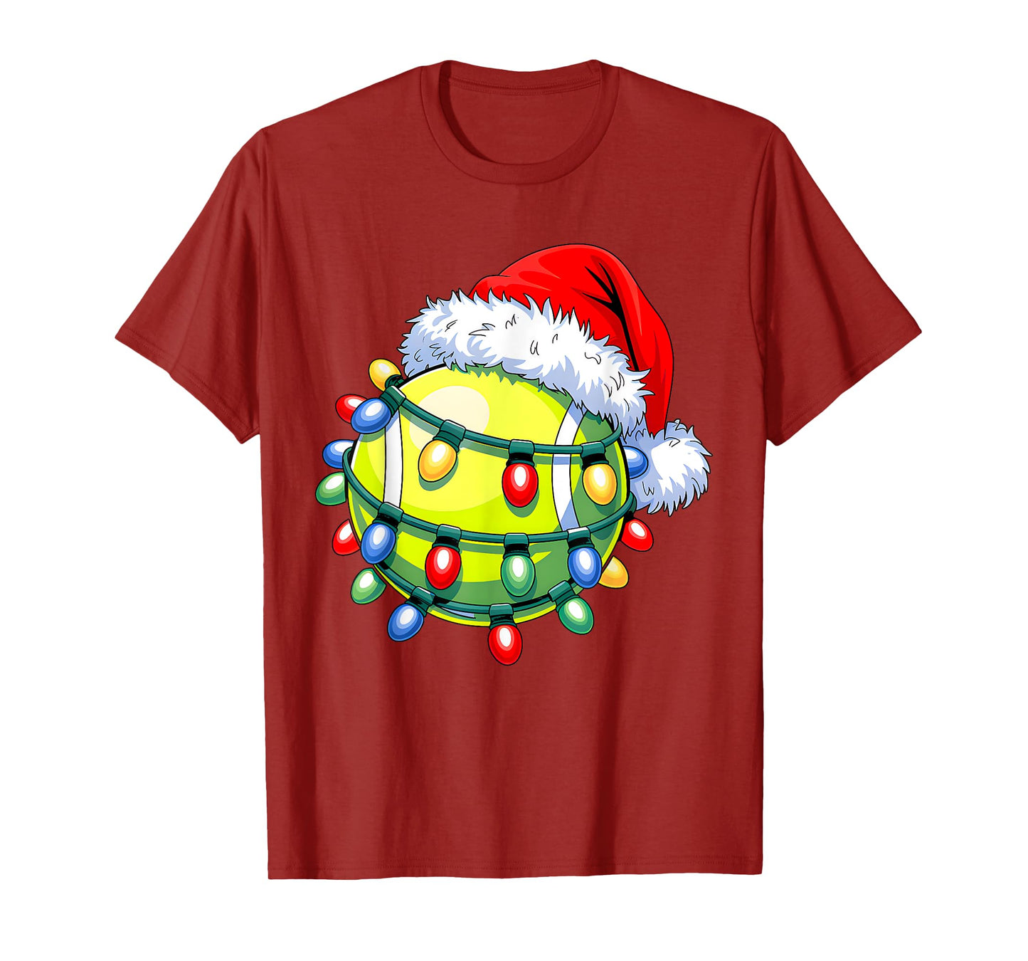 Tennis Ball Santa Hat Men Women Christmas Tennis Xmas Lights T-Shirt