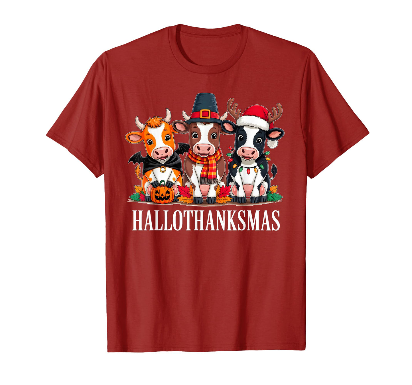 Cow Halloween Thanksgiving Christmas Happy Hallothanksmas T-Shirt