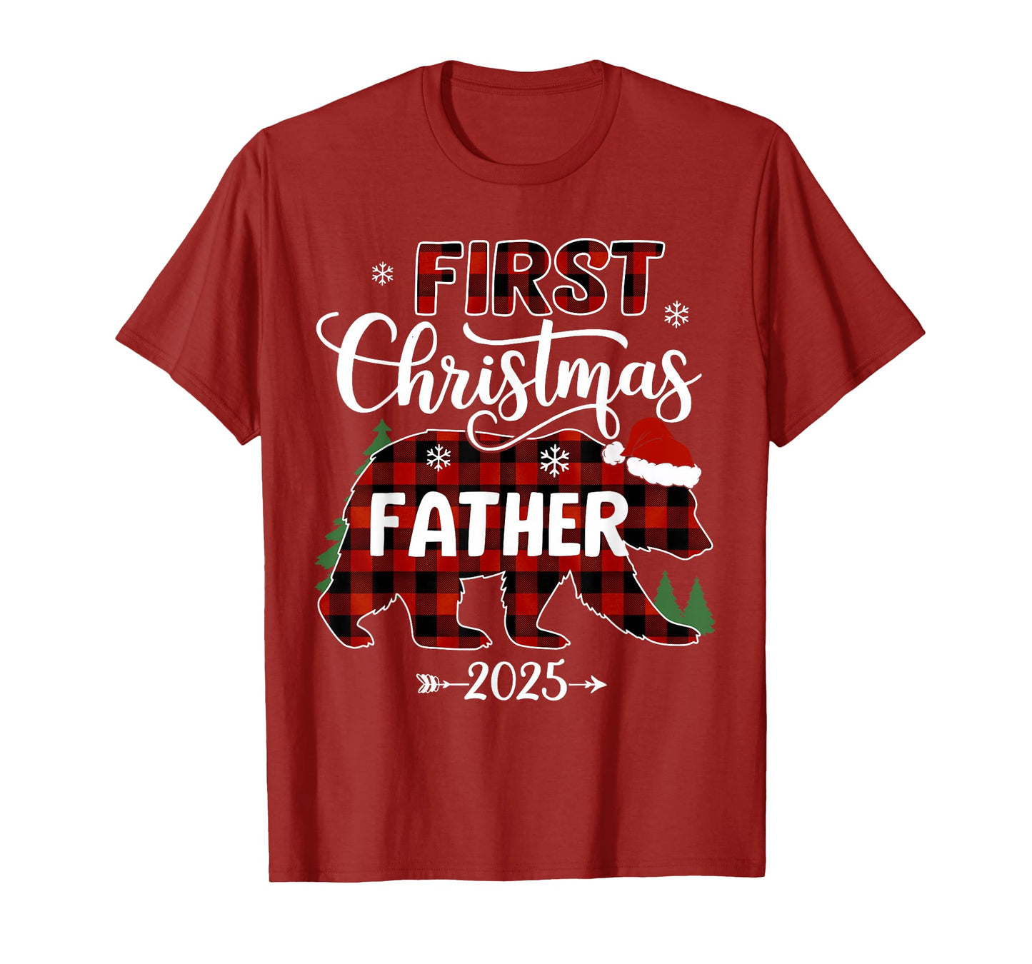 Pregnancy First Christmas Father Red Plaid Bear Santa 2025 T-Shirt