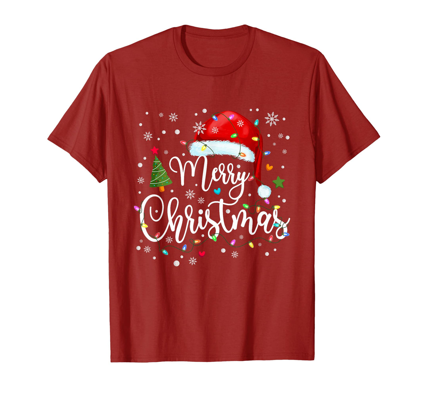 Merry Christmas Santa Hat Snow Lights Xmas Family Matching T-Shirt