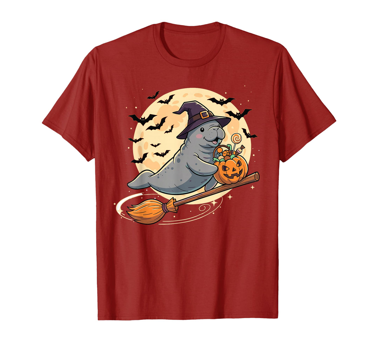 Manatee Witch Hat Pumpkin Halloween Spooky Season T-Shirt
