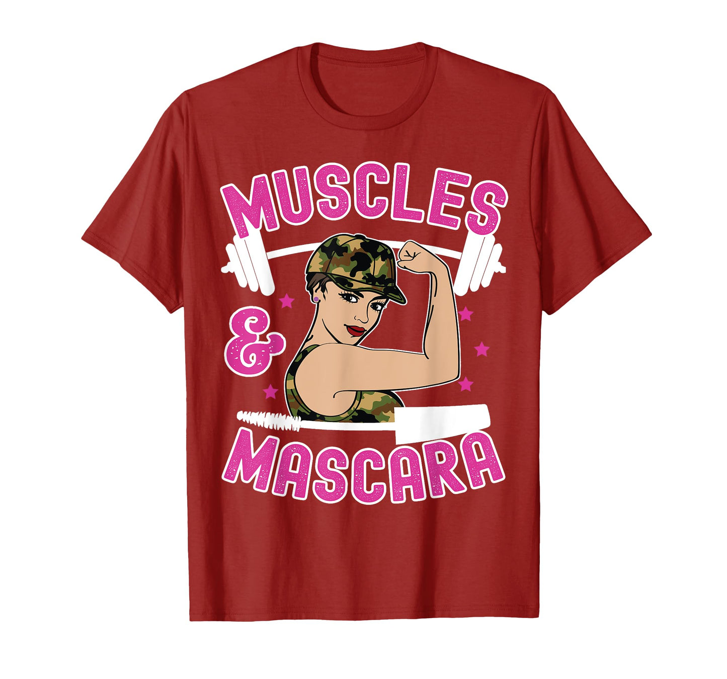 Muscles and Mascara Female Weight Lifter Gym Work Out Funny T-Shirt