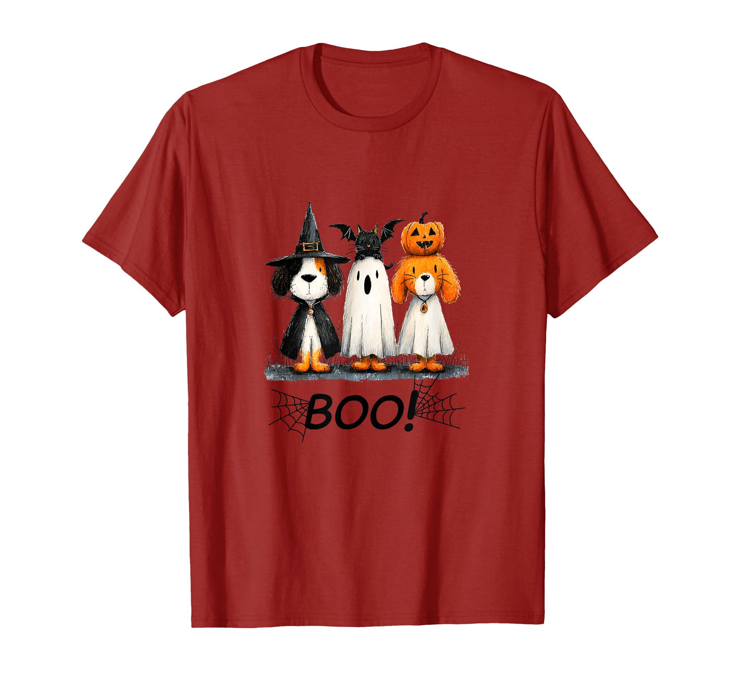 Whimsical Halloween Cat and Dog in Costume Design T-Shirt