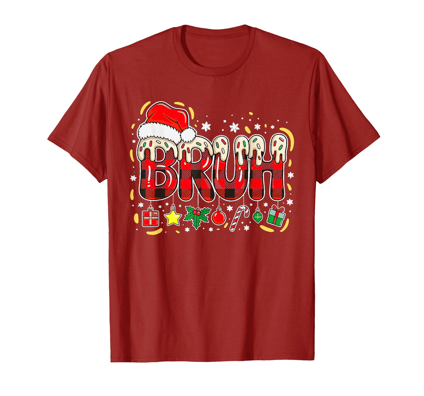 Bruh Funny Christmas Ice Cream Red Plaid Teens Boys Kids T-Shirt