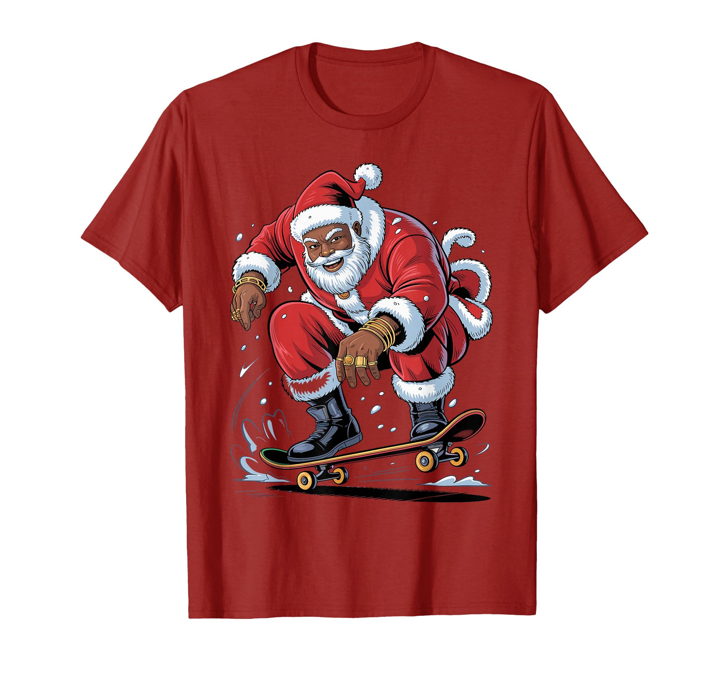 Santa Skateboarding African American Christmas Funny Holiday T-Shirt