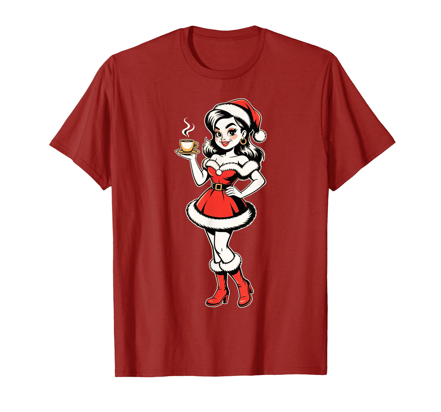 Retro Santa Girl Holiday Pinup Christmas Coffee Holiday T-Shirt
