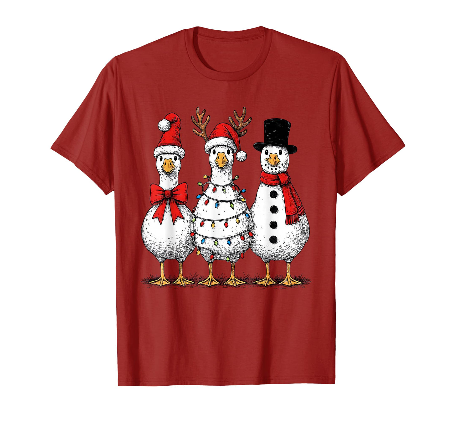 Retro Funny Santa Silly Goose Snowman Reindeer Christmas T-Shirt