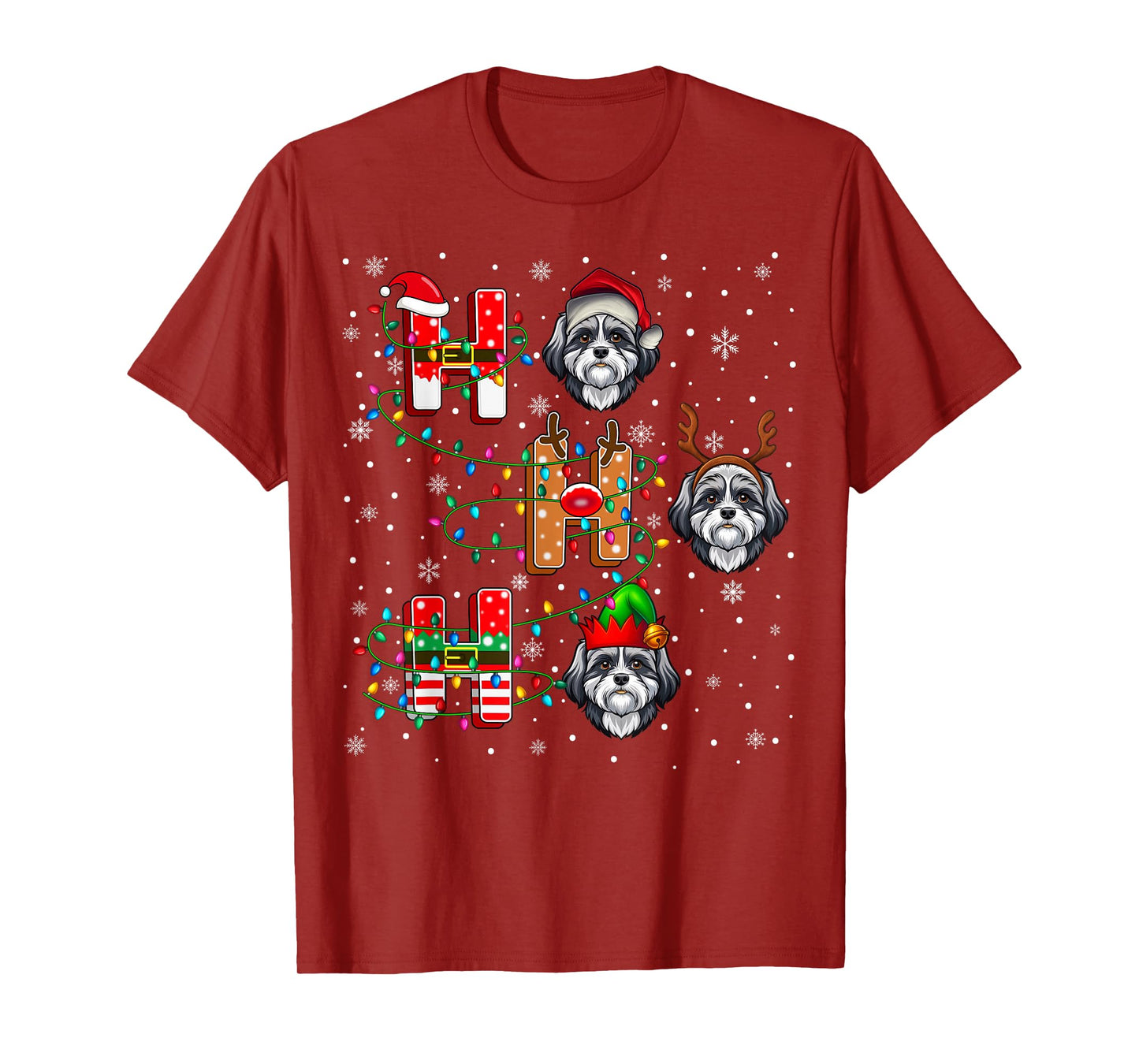 Ho Ho Ho Santa Reindeer Hat Elf Matching Shih Tzu Dog Xmas T-Shirt