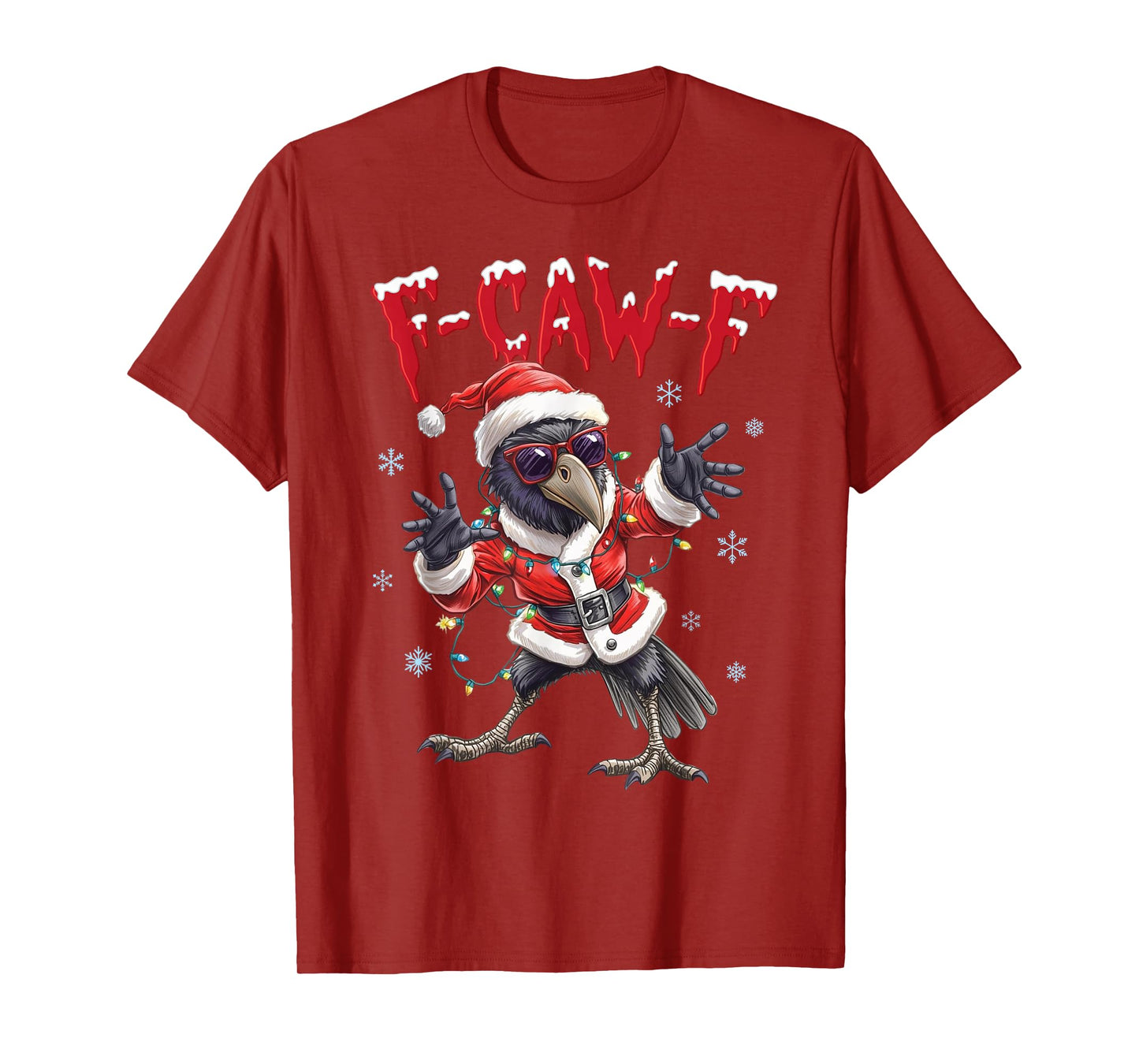 F-Caw-F Santa Raven Christmas Lights Funny Black Crow Lover T-Shirt
