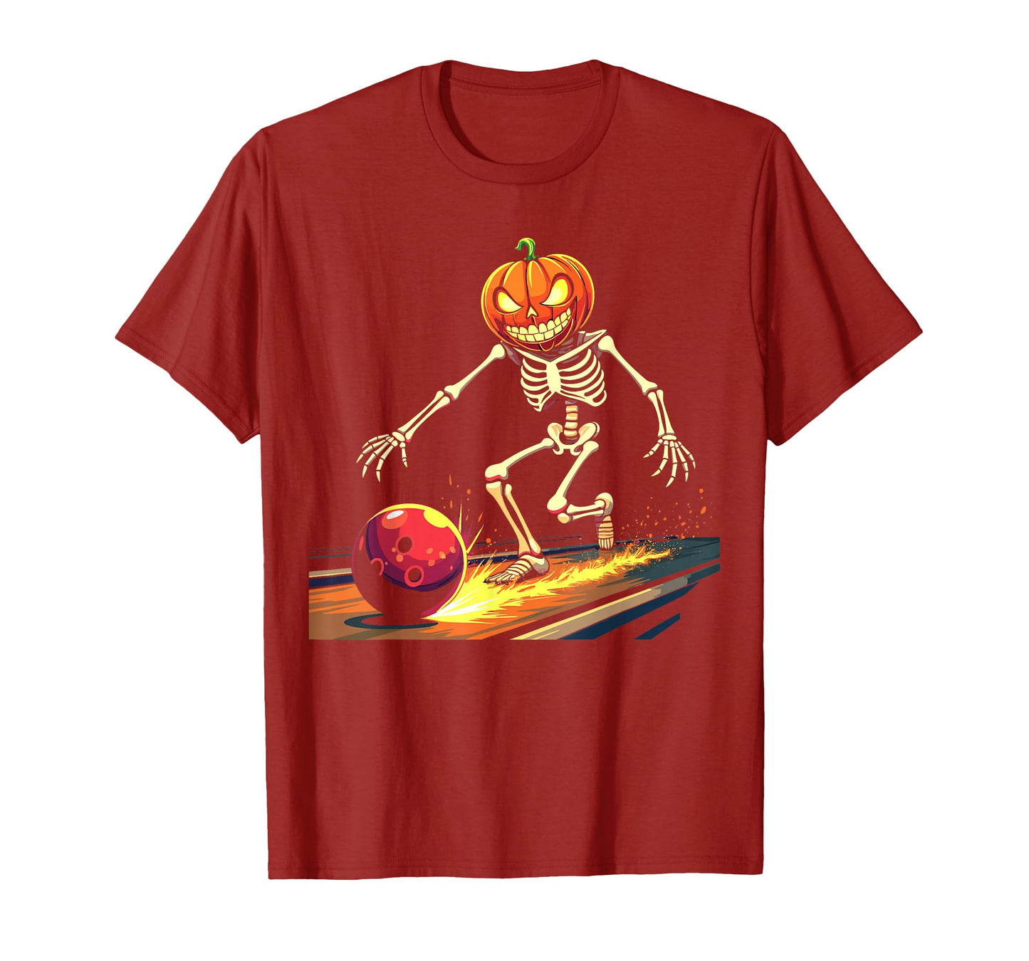 Pumpkin Head Skeleton Bowling Halloween Spooky Sports T-Shirt