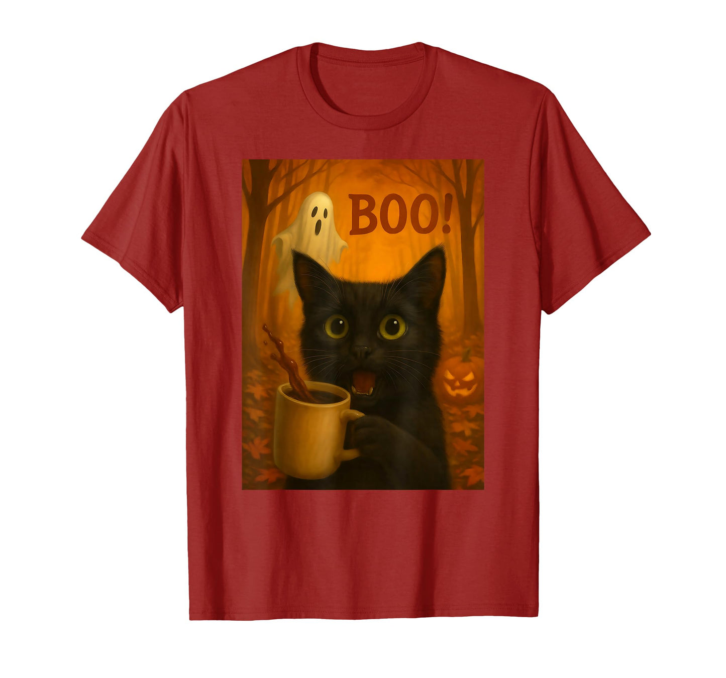 Halloween Black Cat Meme Boo Ghost Coffee Pumpkin Spice Fall T-Shirt