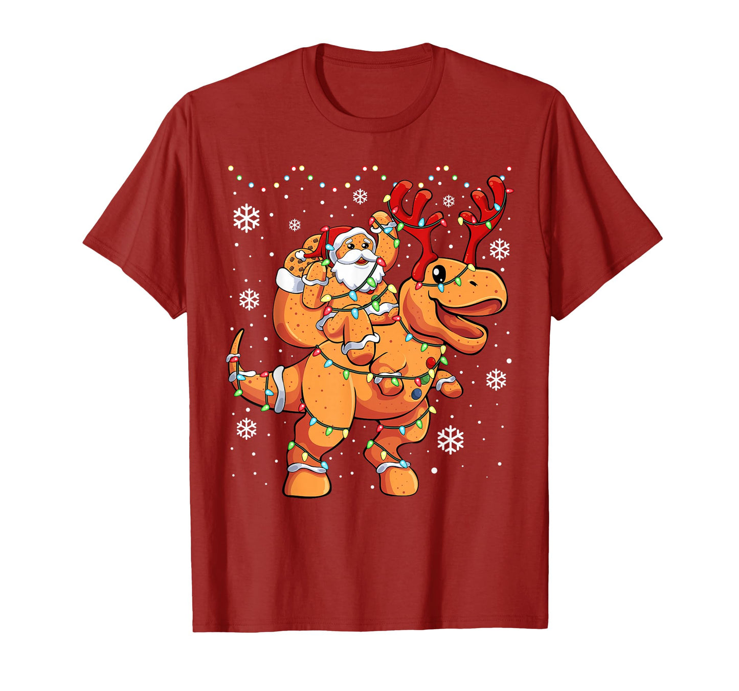 Christmas Santa Gingerbread Man Dinosaur TRex T-Shirt