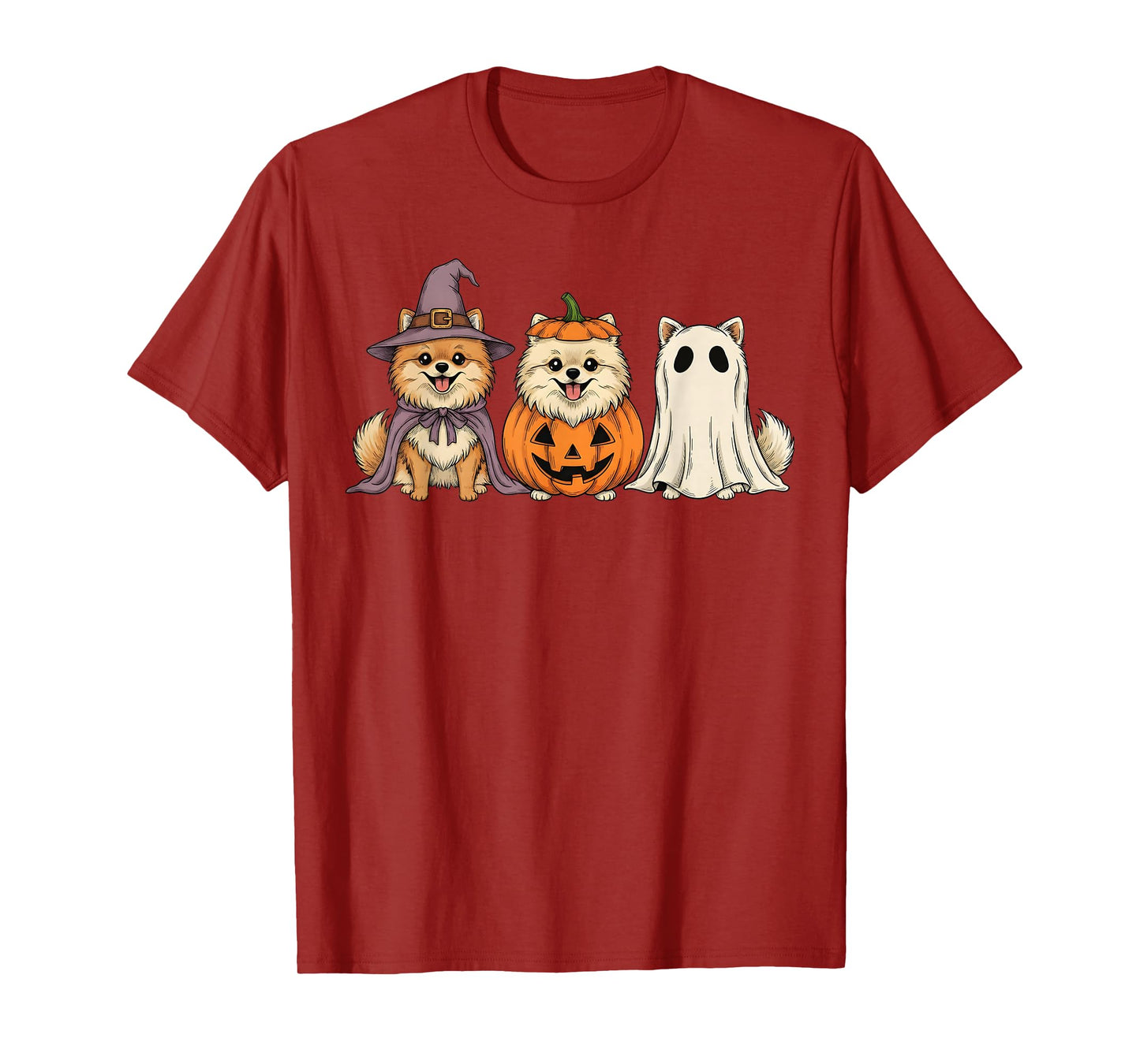 Spooky Ghost Pomeranian Pumpkin Halloween Dog Lover T-Shirt